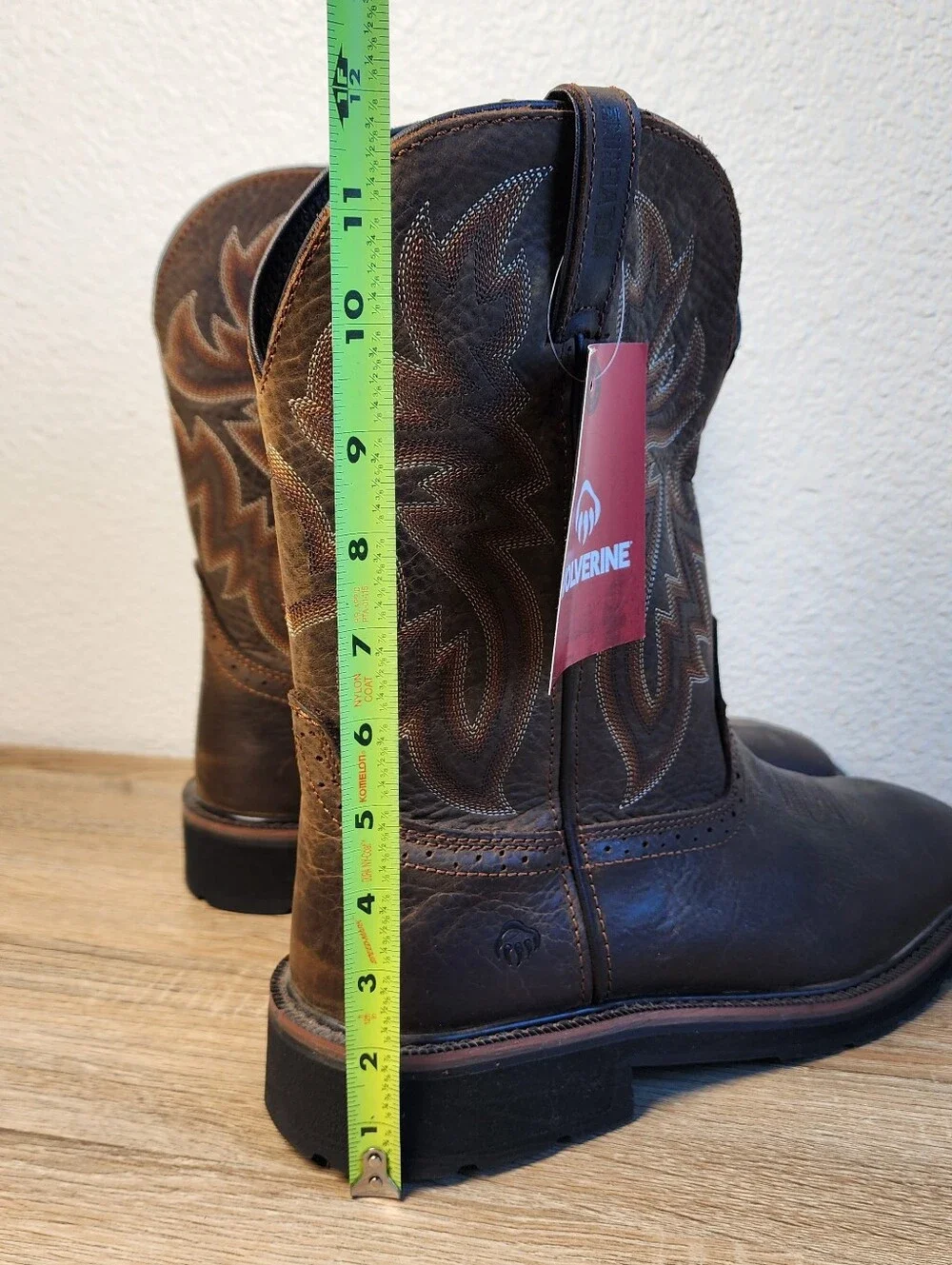 NWT WOLVERINE Men's Rancher Square Toe Western Work Brown Leather Boot 10.5
